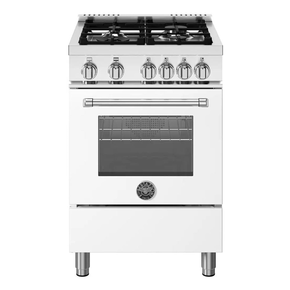 Bertazzoni Master Series 24 inch Gas Range with 4 Burners, 2.5 cu. ft. Oven Capacity, Continuous Cast Iron Grates and Convection (Bianco White) - MAS244GASBIV*