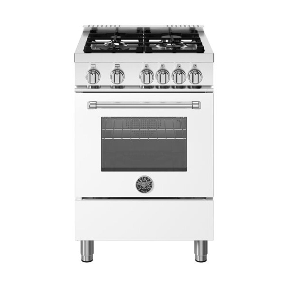 Bertazzoni Master Series 24 inch Gas Range with 4 Burners, 2.5 cu. ft. Oven Capacity, Continuous Cast Iron Grates and Convection (Bianco White) - MAS244GASBIV*