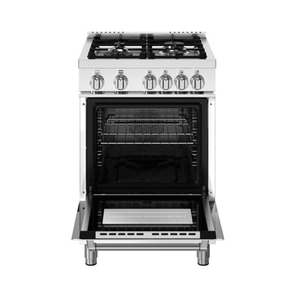Bertazzoni Master Series 24 inch Gas Range with 4 Burners, 2.5 cu. ft. Oven Capacity, Continuous Cast Iron Grates and Convection (Bianco White) - MAS244GASBIV*