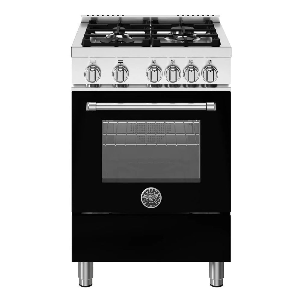 Bertazzoni Master Series 24 inch Gas Range with 4 Burners, 2.5 cu. ft. Oven Capacity, Continuous Cast Iron Grates and Convection (Nero Black) - MAS244GASNEV*