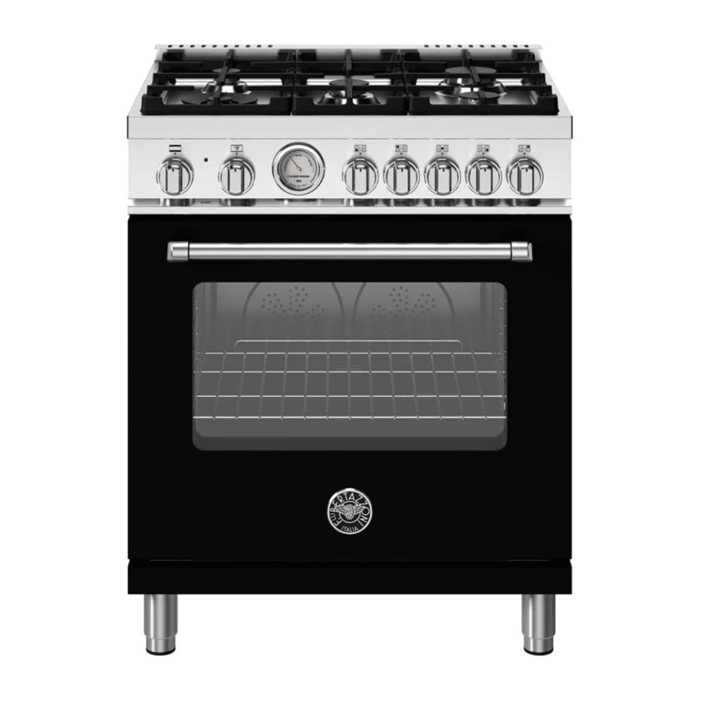 Bertazzoni Master Series 30 inch Dual Fuel Range with 5 Burners, 4.7 cu. ft. Oven Capacity, Continuous Cast Iron Grates and Dual Convection (Nero Black) - MAS305DFMNEV*