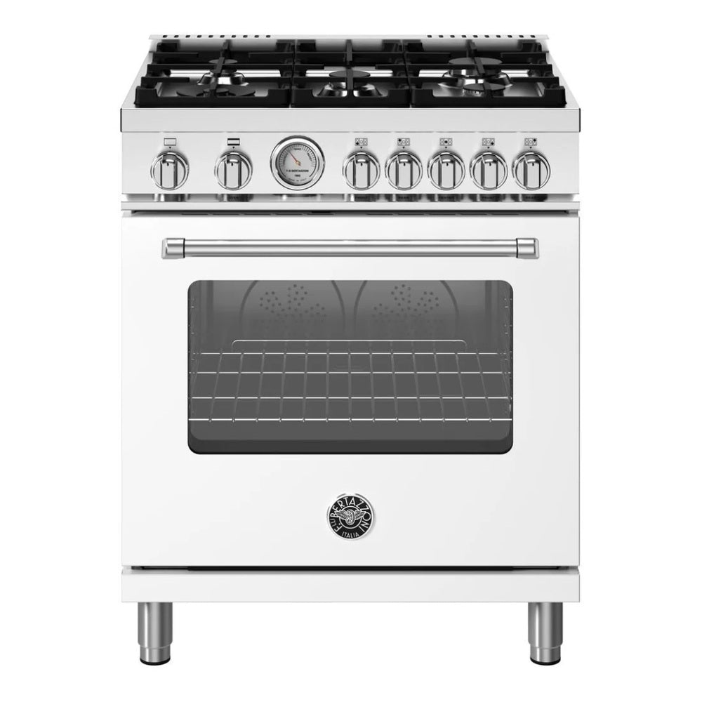 Bertazzoni Master Series 30 inch Gas Range with 5 Burners, 4.7 cu. ft. Oven Capacity, Continuous Cast Iron Grates and Convection (Bianco White) -  MAS305GASBIV*
