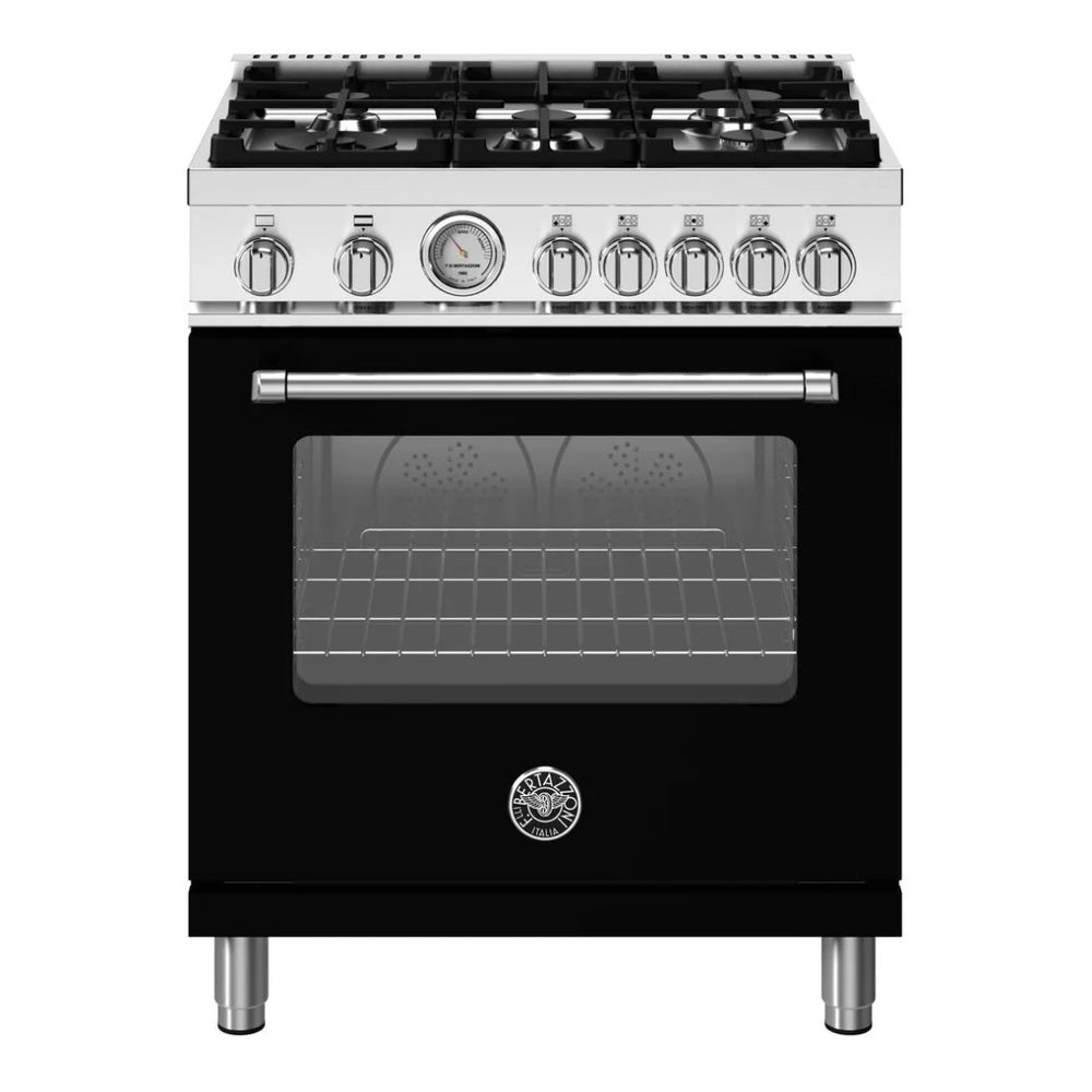 Bertazzoni Master Series 30 inch Gas Range with 5 Burners, 4.7 cu. ft. Oven Capacity, Continuous Cast Iron Grates and Convection (Nero Black) -  MAS305GASNEV*