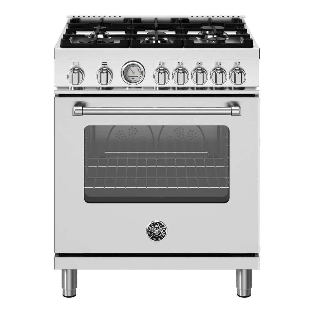 Bertazzoni Master Series 30 inch Gas Range with 5 Burners, 4.7 cu. ft. Oven Capacity, Continuous Cast Iron Grates and Convection (Stainless Steel) - MAS305GASXV*