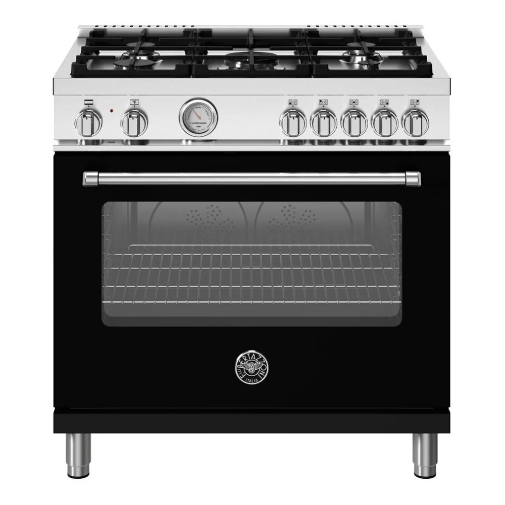 Bertazzoni Master Series 36 inch Dual Fuel Range with 5 Burners, 5.9 cu. ft. Oven Capacity, Continuous Cast Iron Grates and Dual Convection (Nero Black) - MAS365DFMNEV*