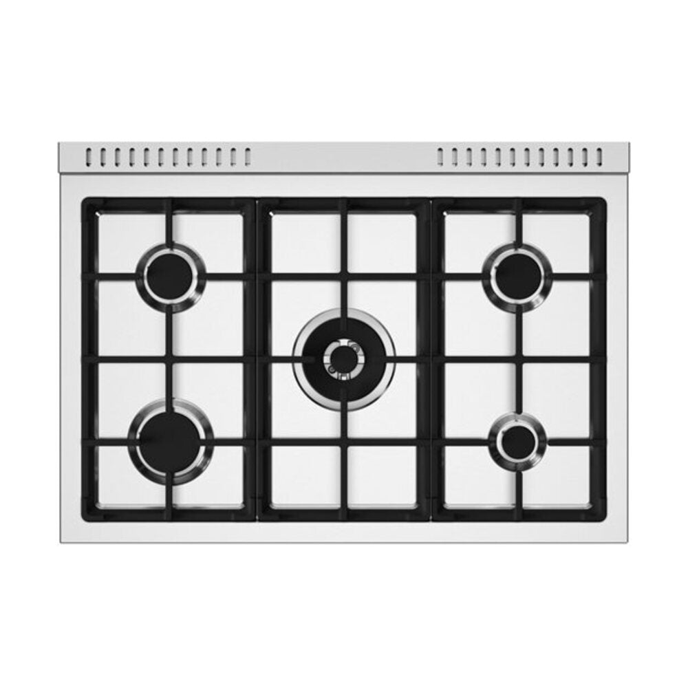 Bertazzoni Master Series 36 inch Dual Fuel Range with 5 Burners, 5.9 cu. ft. Oven Capacity, Continuous Cast Iron Grates and Dual Convection (Bianco White) - MAS365DFMBIV*