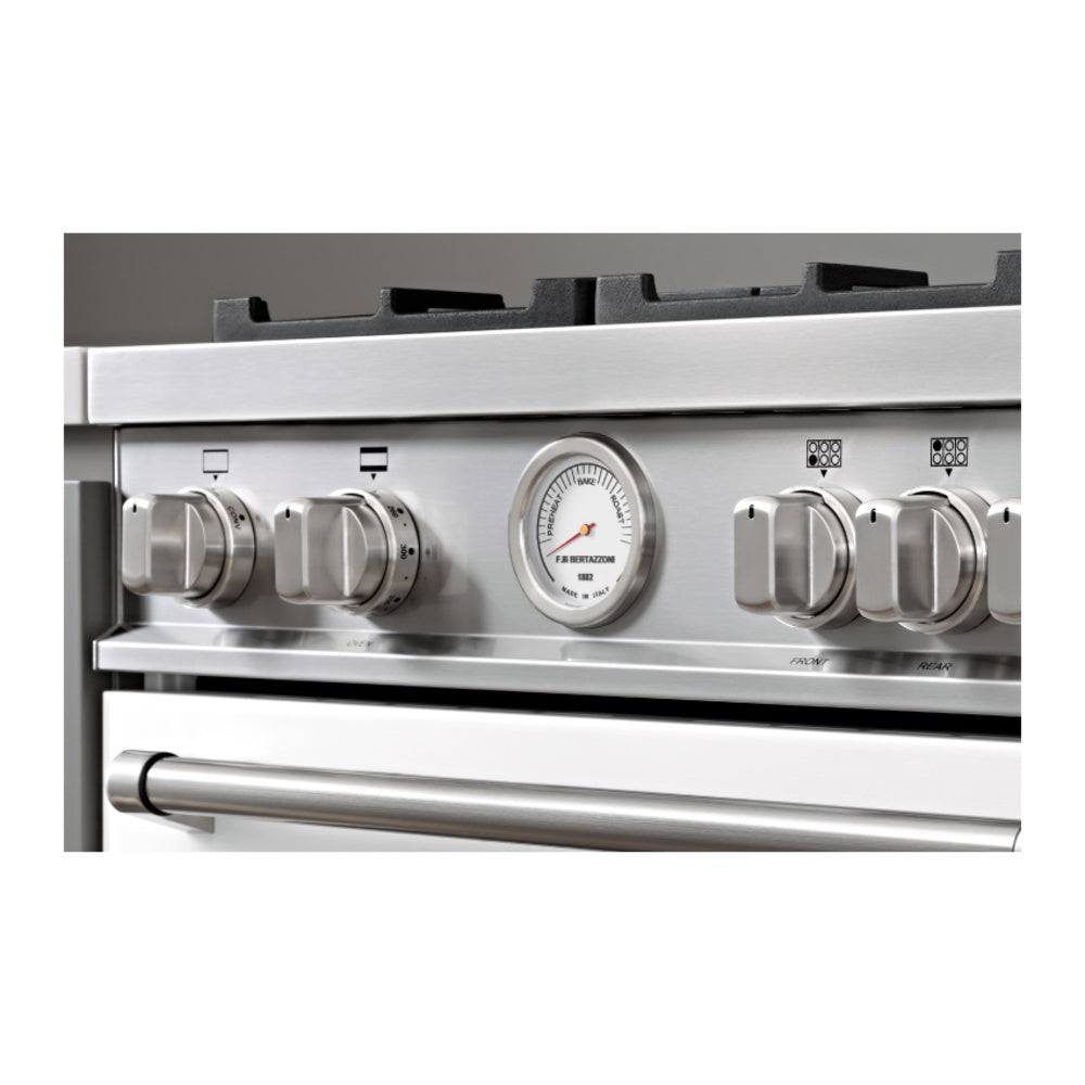 Bertazzoni Master Series 36 inch Dual Fuel Range with 5 Burners, 5.9 cu. ft. Oven Capacity, Continuous Cast Iron Grates and Dual Convection (Bianco White) - MAS365DFMBIV*