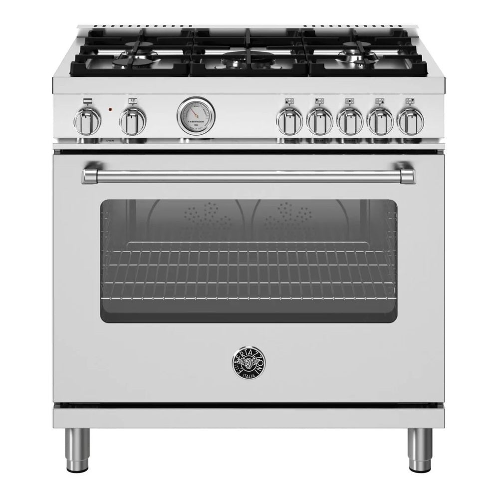 Bertazzoni Master Series 36 inch Dual Fuel Range with 5 Burners, 5.9 cu. ft. Oven Capacity, Continuous Cast Iron Grates and Dual Convection (Stainless Steel) - MAS365DFMXV*