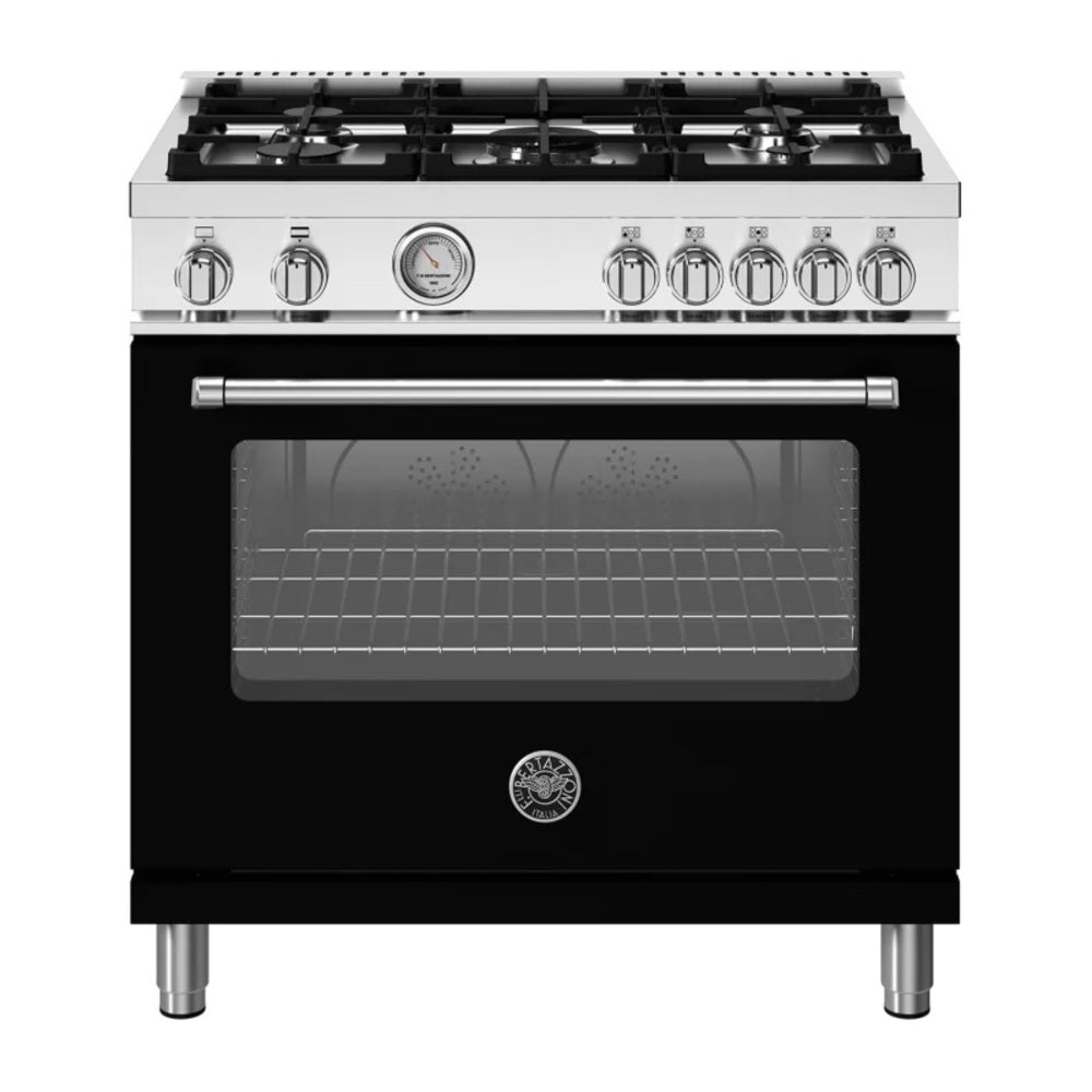 Bertazzoni Master Series 36 inch Gas Range with 5 Burners, 5.9 cu. ft. Oven Capacity, Continuous Cast Iron Grates and Convection (Nero Black) -  MAS365GASNEV*