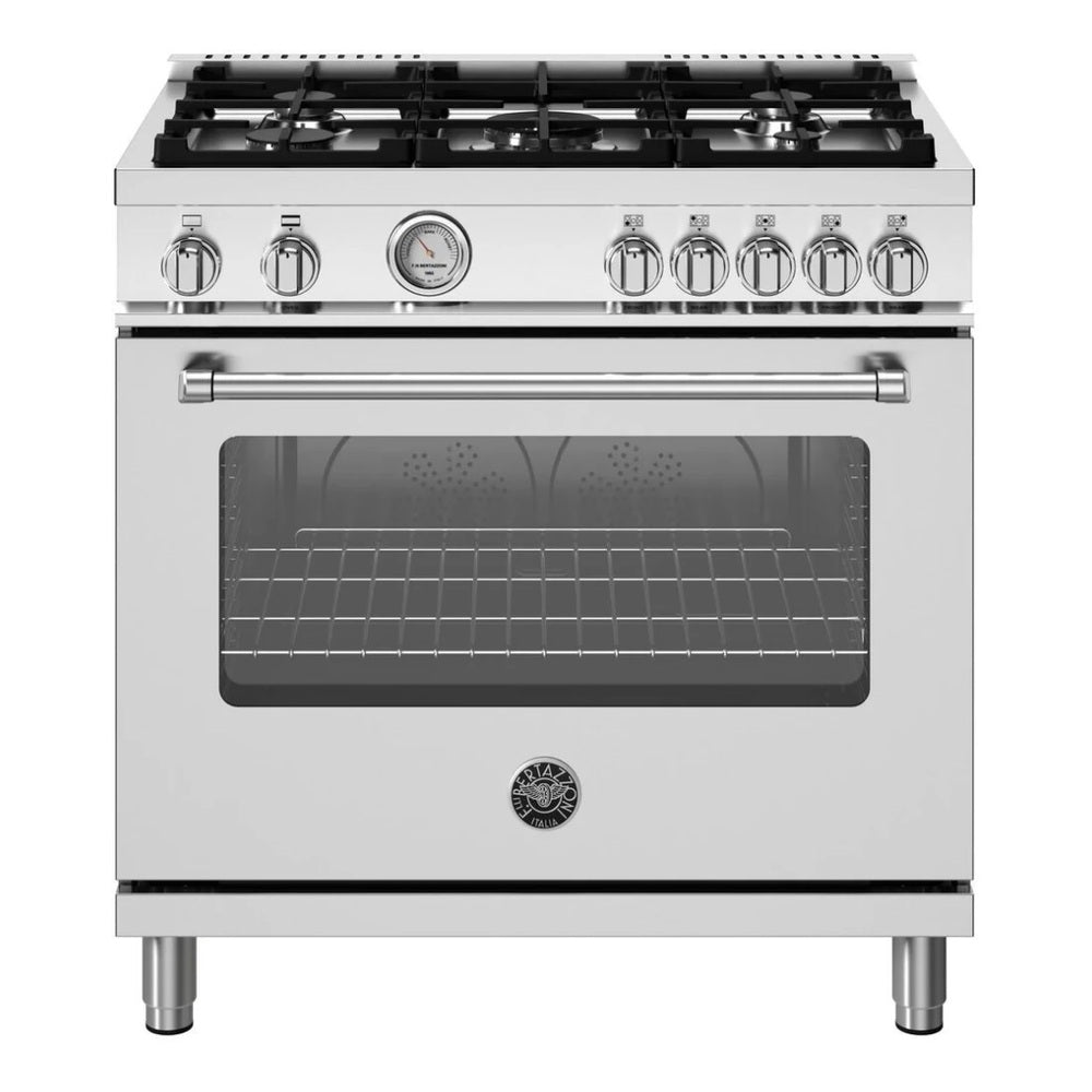 Bertazzoni Master Series 36 inch Gas Range with 5 Burners, 5.9 cu. ft. Oven Capacity, Continuous Cast Iron Grates and Convection (Stainless Steel) -  MAS365GASXV*
