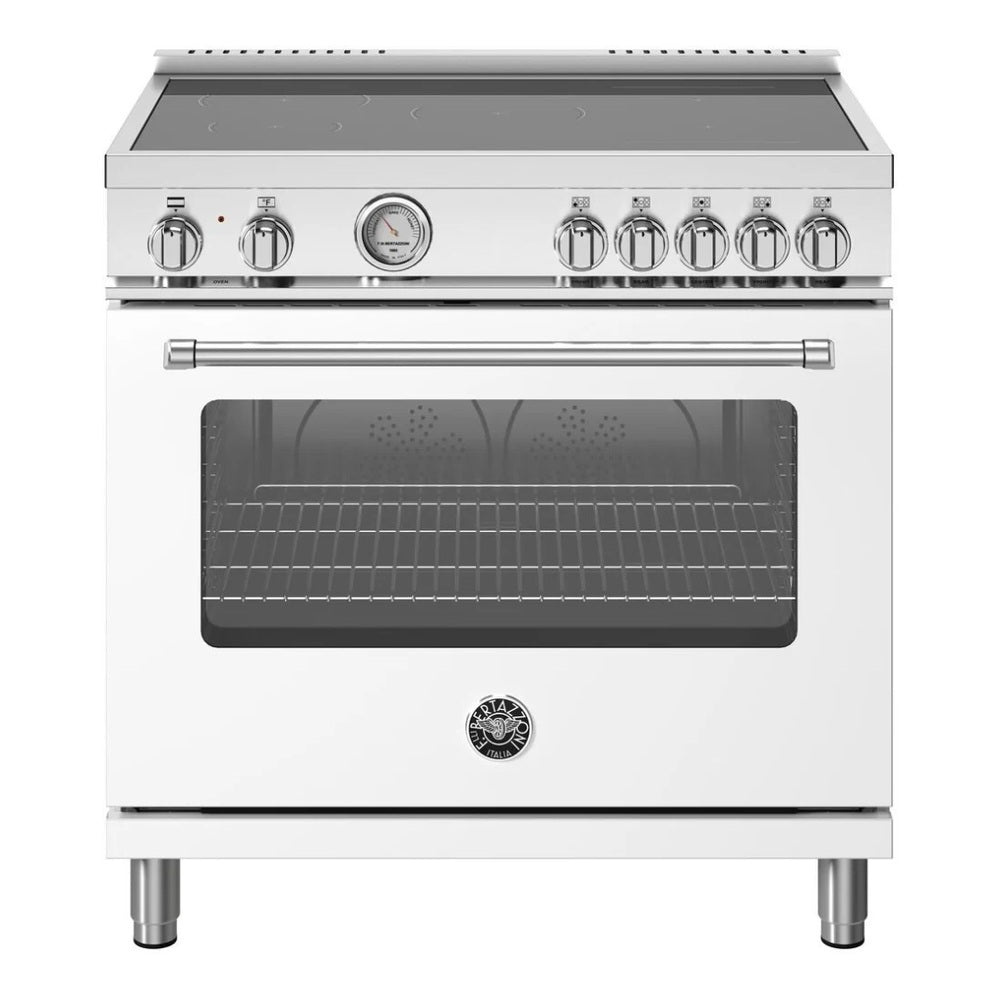 Bertazzoni Master Series 36 inch Induction Range with 5 Elements, 5.9 cu. ft. Oven Capacity, Convection and Bridge Element (Bianco White) - MAS365INMBIV
