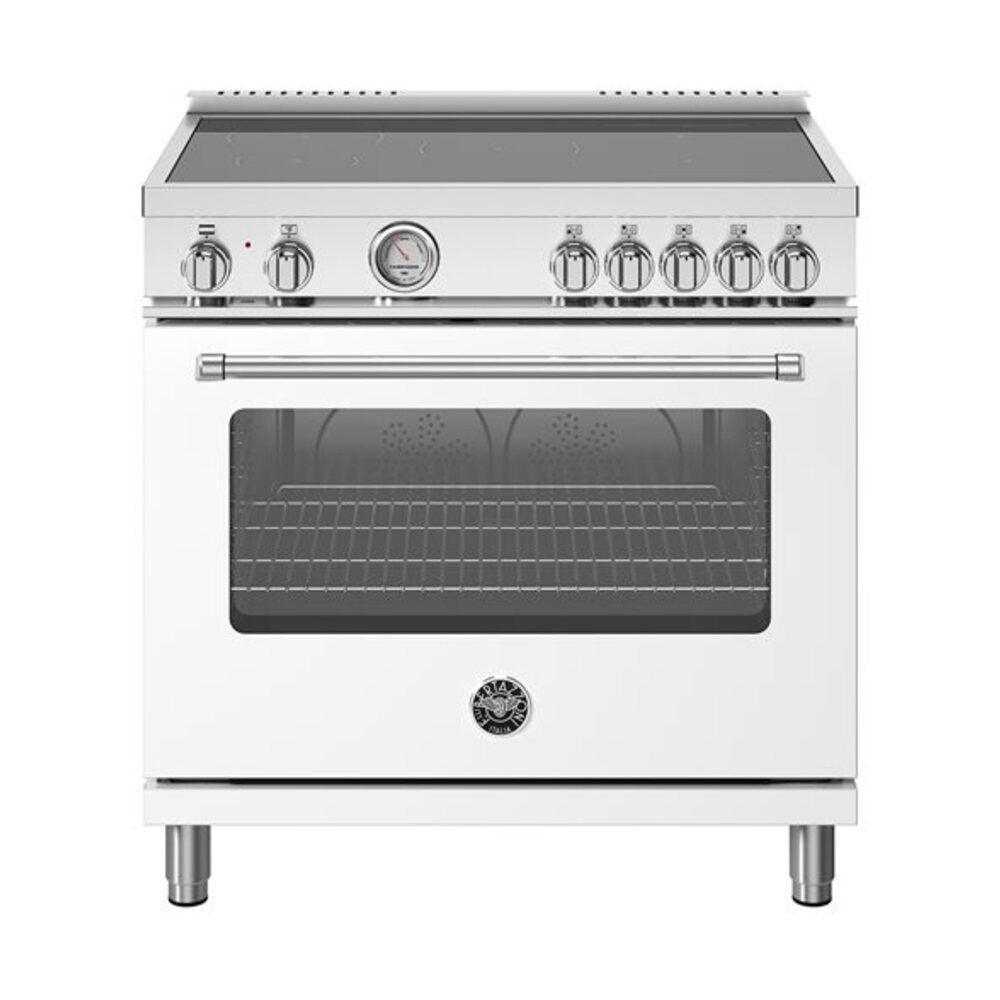 Bertazzoni Master Series 36 inch Induction Range with 5 Elements, 5.9 cu. ft. Oven Capacity, Convection and Bridge Element (Bianco White) - MAS365INMBIV