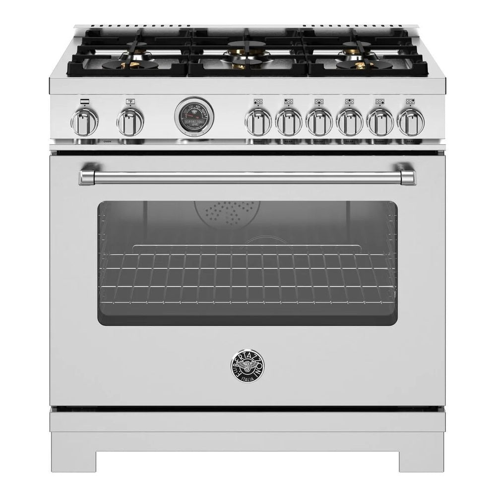 Bertazzoni  Master Series 36 inch Dual Fuel Range with 6 Brass Burners, 5.7 cu. ft. Oven Capacity, Self Clean and Removable Cast-Iron Griddle in Stainless Steel - MAS366BCFEPXT*