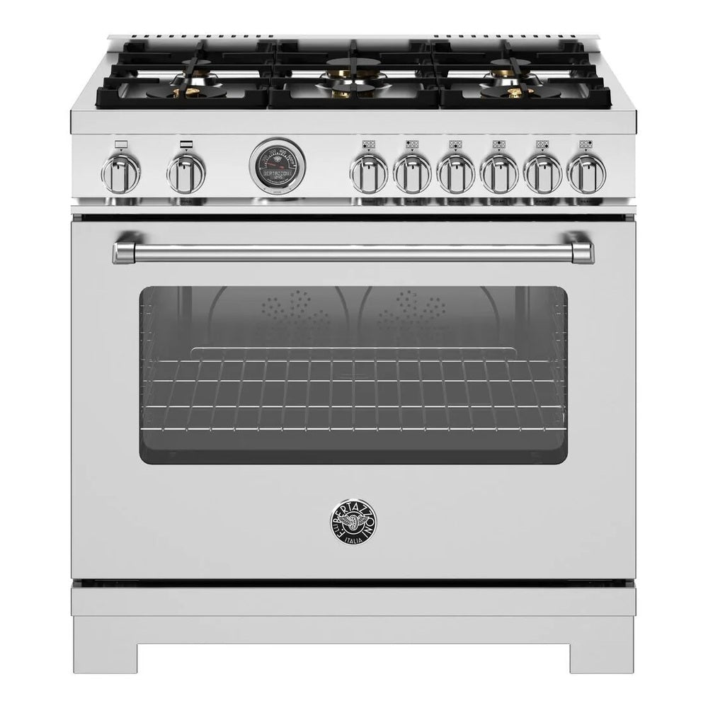 Bertazzoni Master Series 36 inch Gas Range with 6 Brass Burners, 5.9 cu. ft. Capacity Oven, Removable Cast Iron Griddle and Dual Convection - MAS366BCFGMXT*