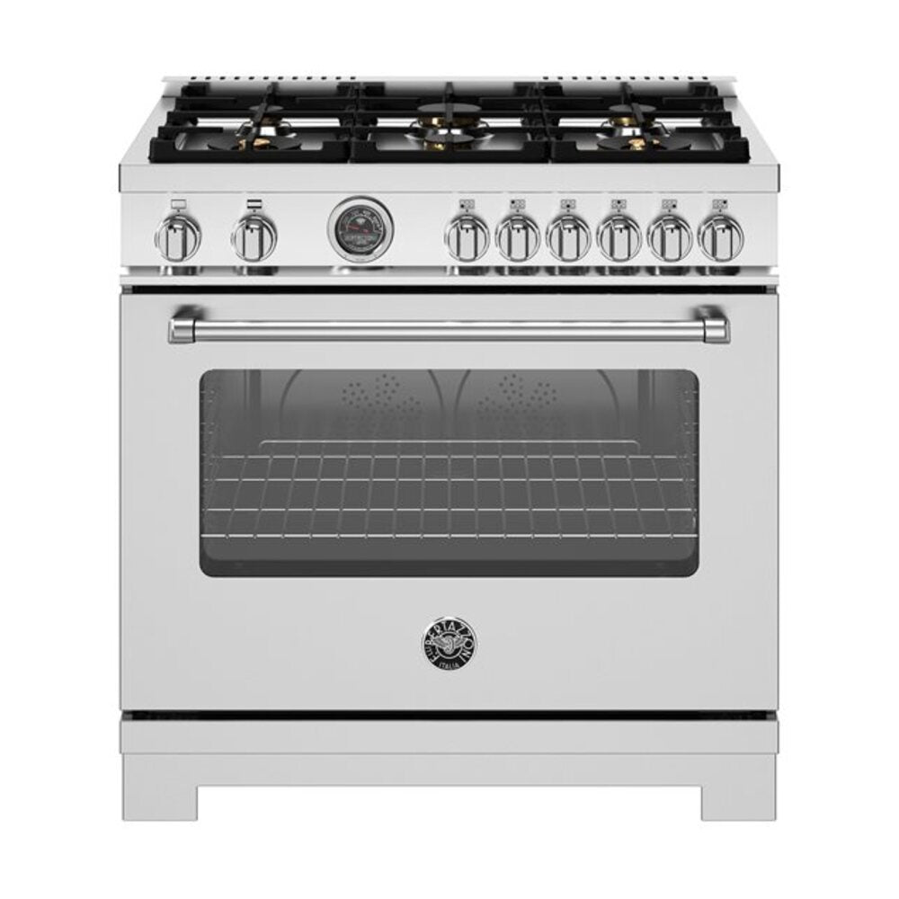 Bertazzoni Master Series 36 inch Gas Range with 6 Brass Burners, 5.9 cu. ft. Capacity Oven, Removable Cast Iron Griddle and Dual Convection - MAS366BCFGMXT*