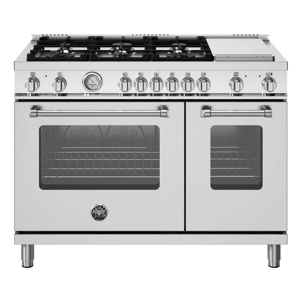Bertazzoni Master Series 48 inch Dual Fuel Range with 6 Brass Burners, Electric Griddle, 7 cu. ft. Total Oven Capacity and Self Clean - MAS486BTFEPXT*