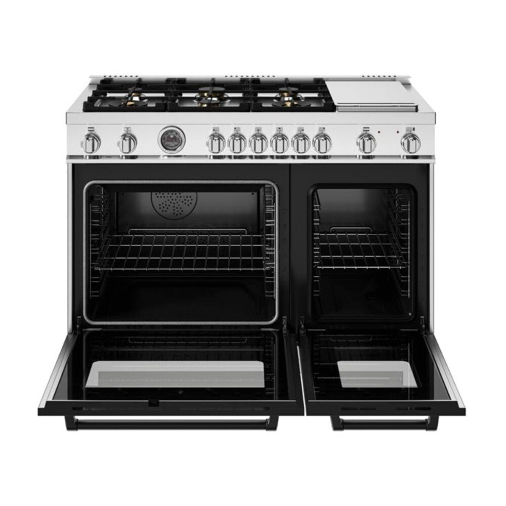 Bertazzoni Master Series 48 inch Dual Fuel Range with 6 Brass Burners, Electric Griddle, 7 cu. ft. Total Oven Capacity and Self Clean - MAS486BTFEPXT*