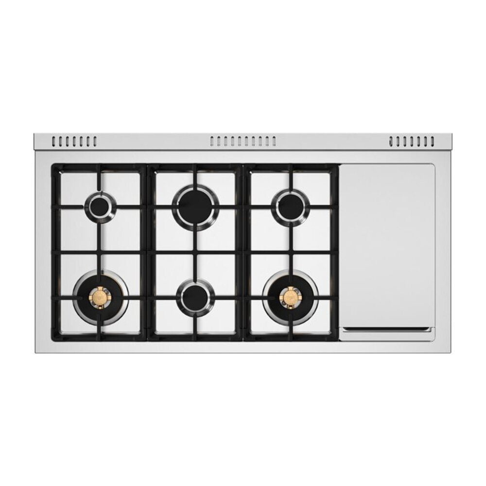 Bertazzoni Master Series 48 inch Gas Range with 6 Brass Burners, Electric Griddle, 7.1 cu. ft. Total Oven Capacity and Dual Convection - MAS486BTFGMXT*