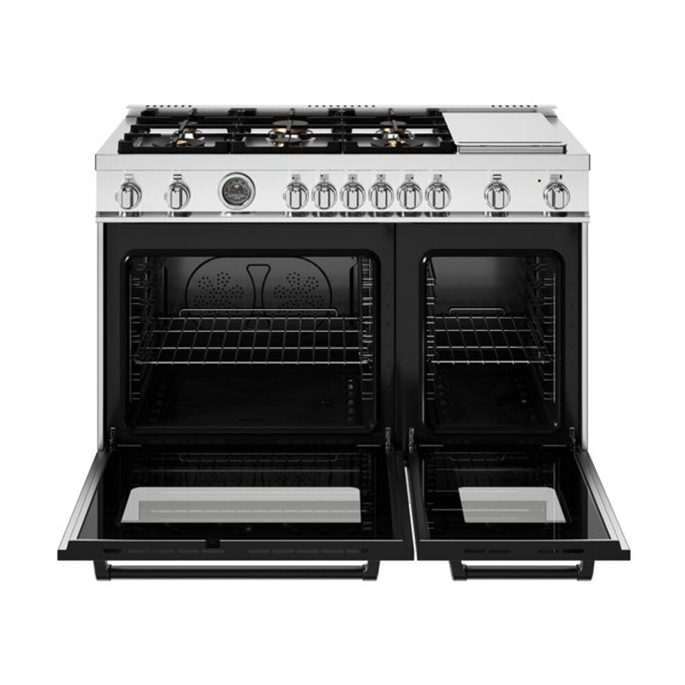 Bertazzoni Master Series 48 inch Gas Range with 6 Brass Burners, Electric Griddle, 7.1 cu. ft. Total Oven Capacity and Dual Convection - MAS486BTFGMXT*