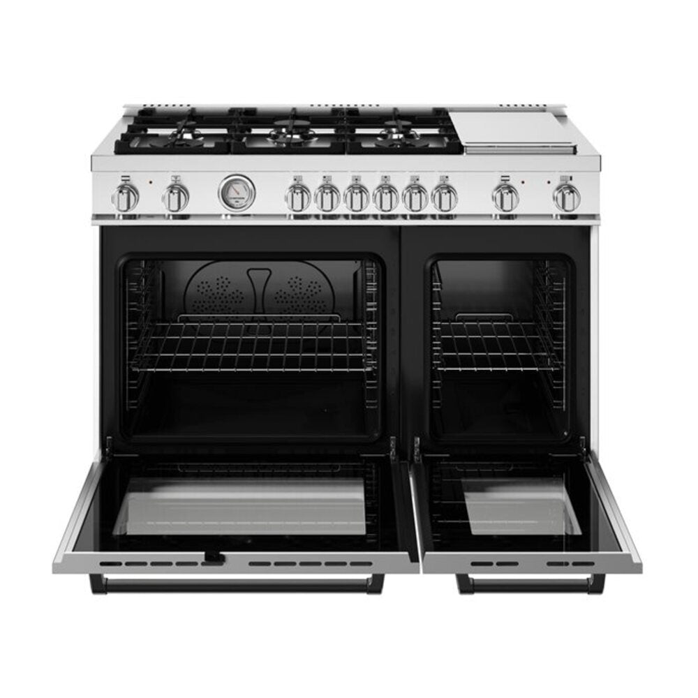 Bertazzoni Master Series 48 inch Dual Fuel Range with 6 Burners, Electric Griddle. 7.1 cu. ft. Total Oven Capacity and Dual Convection ( (Bianco White) - MAS486GDFMBIV*
