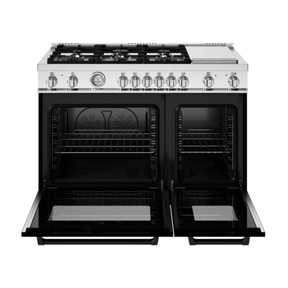 Bertazzoni Master Series 48 inch Dual Fuel Range with 6 Burners, Electric Griddle. 7.1 cu. ft. Total Oven Capacity and Dual Convection (Nero Black) - MAS486GDFMNEV*