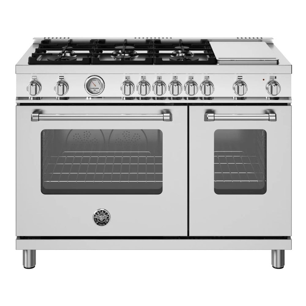 Bertazzoni Master Series 48 inch Gas Range with 6 Burners, Griddle, 7.1 cu. ft. Oven Capacity, Continuous Cast Iron Grates and Convection (Stainless Steel) - MAS486GGASXV*