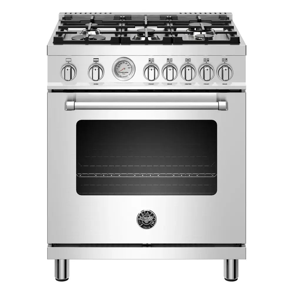 Bertazzoni 30 inch Master Series Gas Range with 5 Sealed Burners, 4.7 cu. ft. Oven Capacity, Soft Motion Hinges (Stainless Steel) - MAST305GASXELP