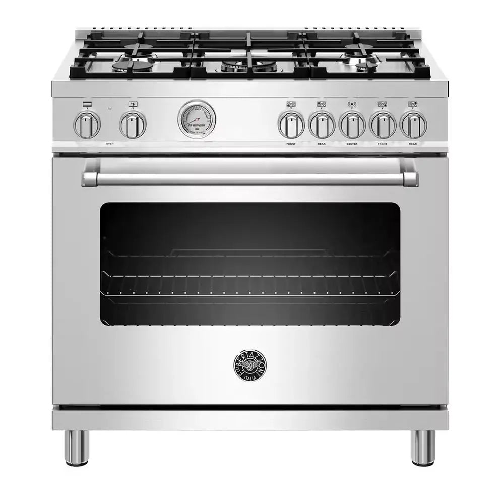 Bertazzoni 36 inch Master Series Dual Fuel Range with 5 Sealed Burners, Soft Motion Hinges in Stainless Steel - MAST365DFMXE