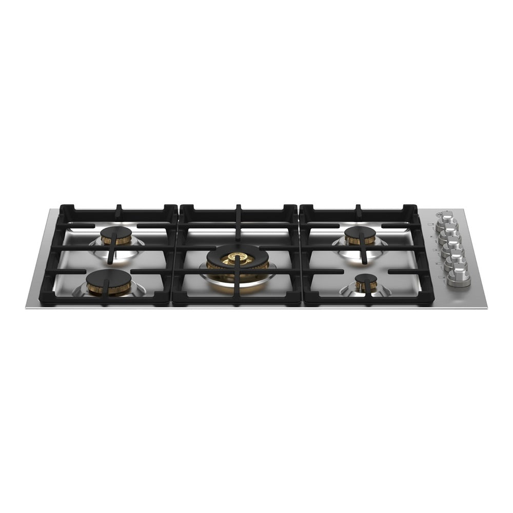 Bertazzoni 36 inch Master Series Drop-In Gas Cooktop with 5 Sealed Brass Burners, Wok Ring, Cast Iron Grates, Fail-Safe Thermocouple Technology, in Stainless Steel - MAST365QBXT*