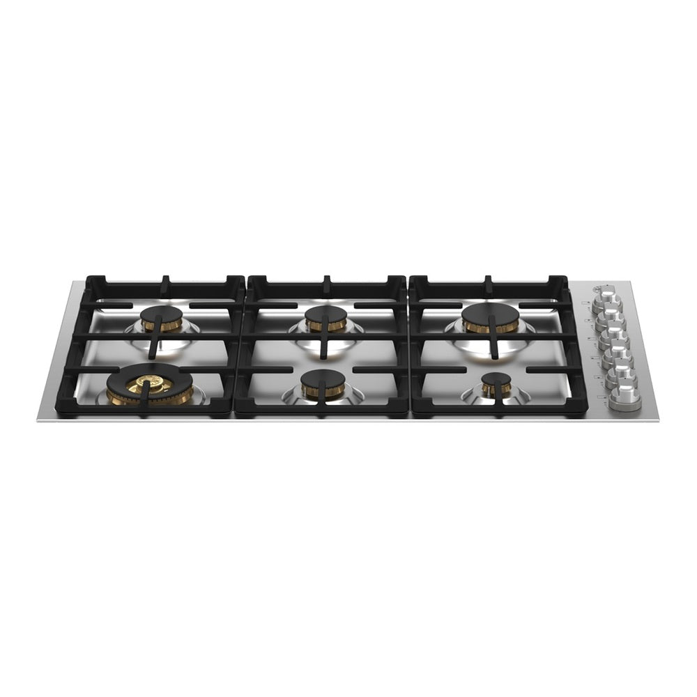 Bertazzoni 36 inch Master Series Drop in Gas Cooktop with 6 Sealed Brass Burners, Wok Ring, Simmer Ring, Cast Iron Grates, Fail-Safe Thermocouple Technology, in Stainless Steel - MAST366QBXT*