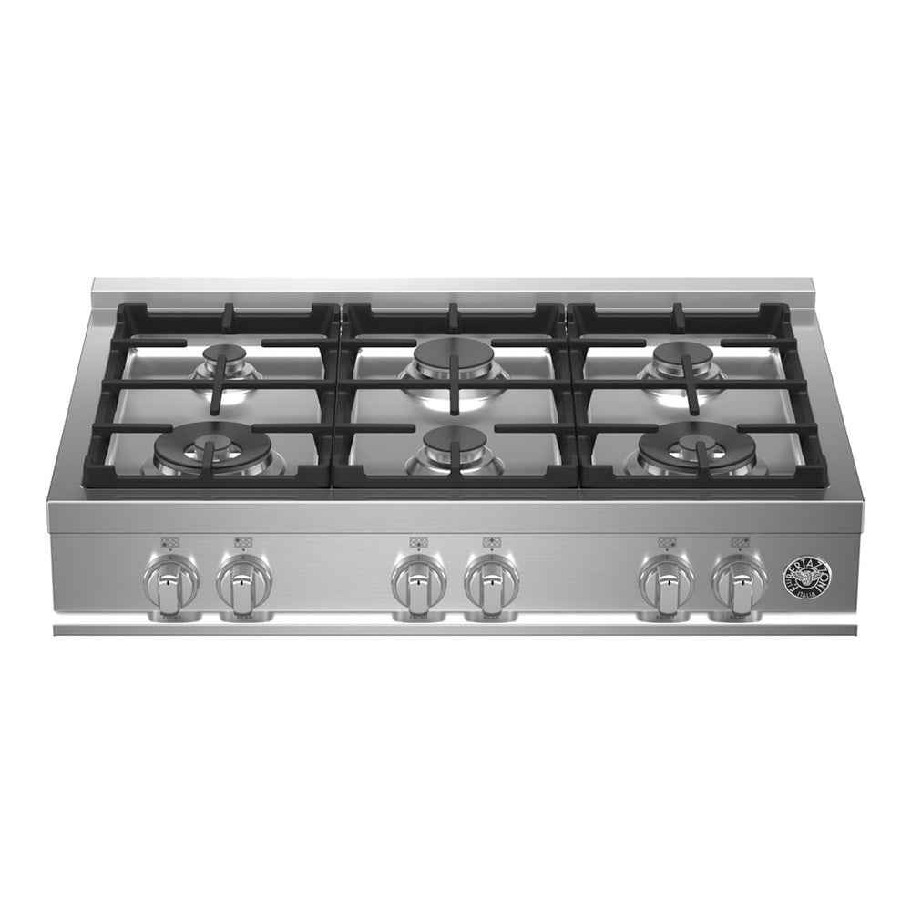 Bertazzoni Master Series 36 inch Gas Rangetop with 6 Sealed Burners, Gast Iron Grates, Failsafe Thermocouple Technology, in Stainless Steel - MAST366RTXE*