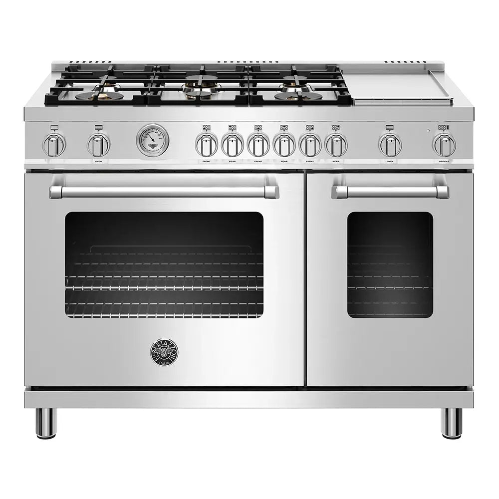 Bertazzoni 48 inch Master Series Gas Range with 6 Sealed Burners, Griddle, 7.1 cu. ft. Total Oven Capacity, Soft Motion Hinges - MAST486GGASXT*