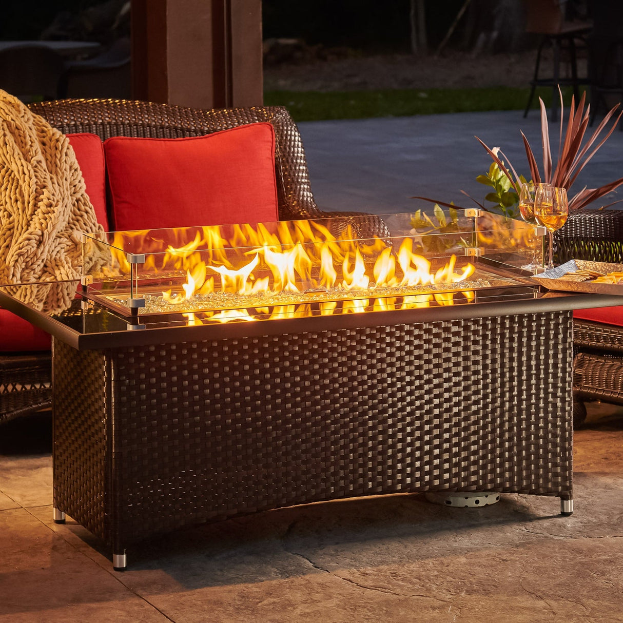The Outdoor Greatroom Montego 59" Linear Gas Fire Pit Table - MG-1242-BLSM-K