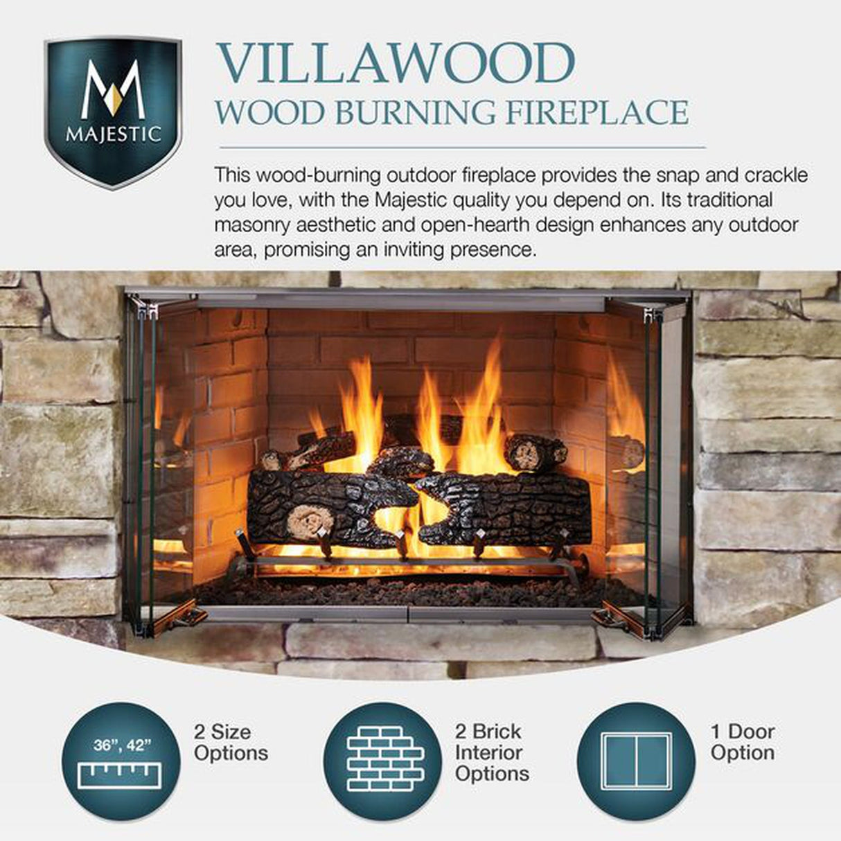Majestic Villawood 42" Traditional Outdoor Wood Burning Fireplace