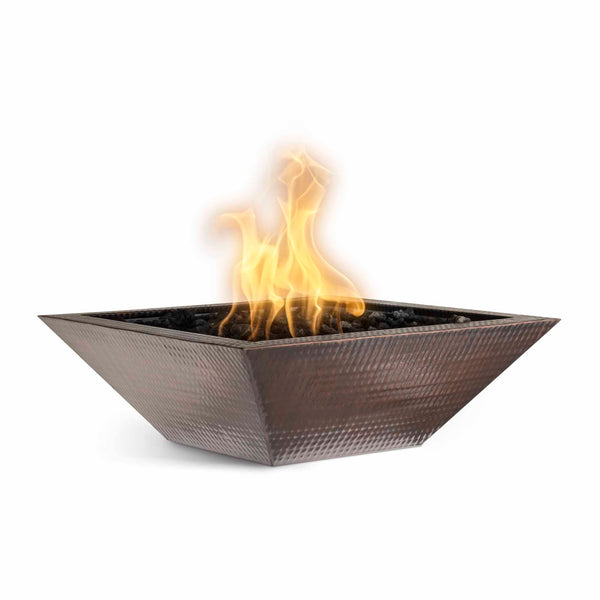 The Outdoor Plus Maya Hammered Copper Square Fire Bowl