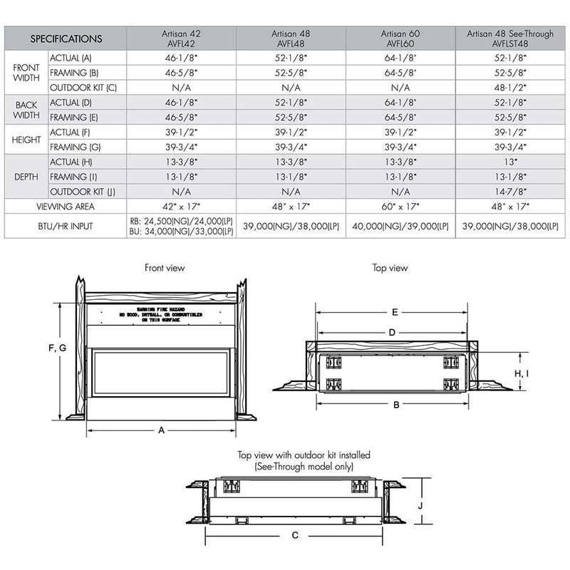 Monessen 48" Artisan Double-Sided Vent-Free Linear Gas Fireplace with IPI Plus Electronic Ignition and Remote Control