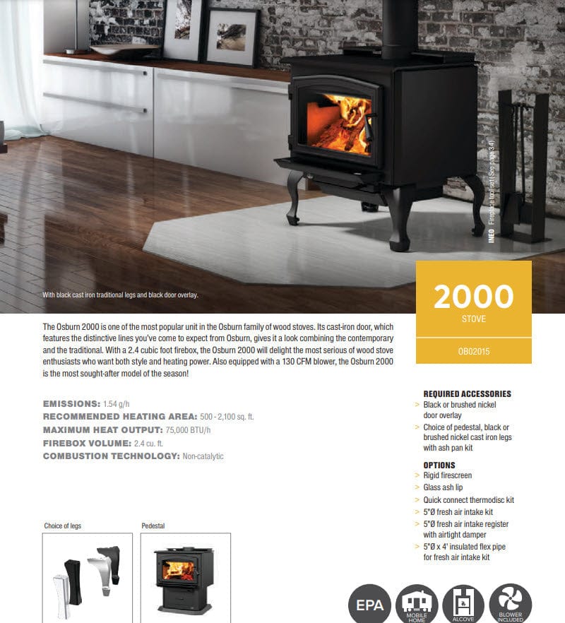 Osburn 2000 Wood Stove with Blower - OB02015