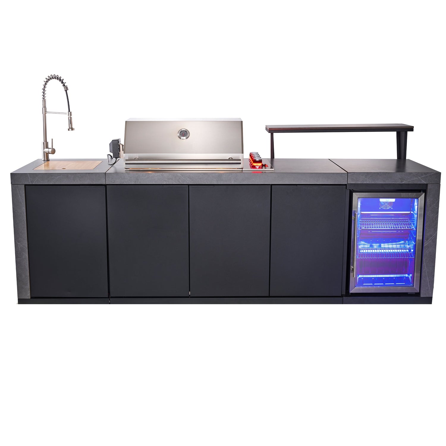 Forno Rimini Outdoor Kitchen 30" BBQ – 62,600 BTU, 3 Burners, Beverage Center, Black Cabinets & Gray Sintered Stone Countertop