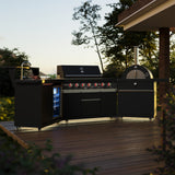 Forno All’Aperto Outdoor Kitchen – 87,600 BTU, 4 Burners, Infrared Burners, Pizza Oven, Black Countertops, Bar & Beverage Center
