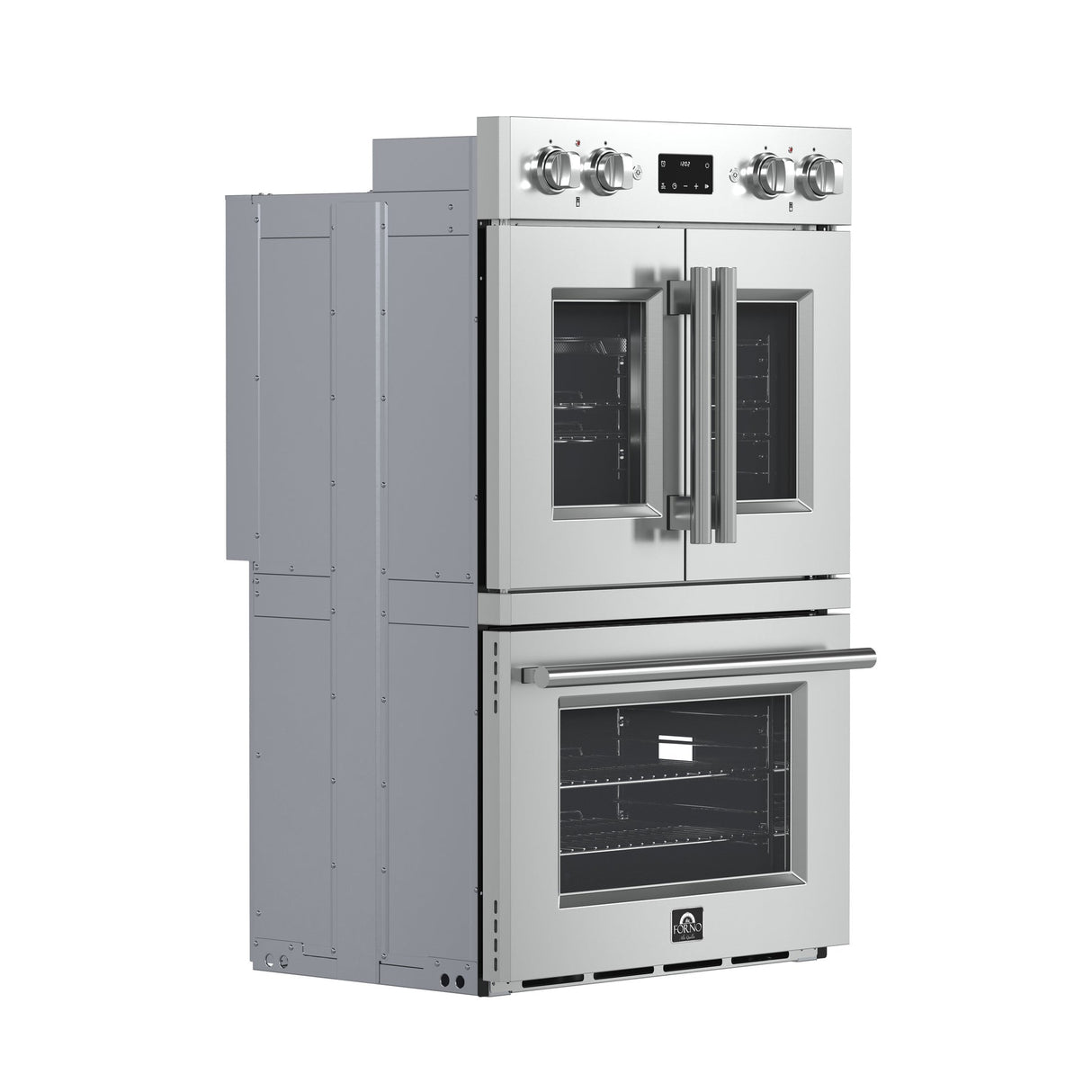 Forno Asti 30" Double Wall Oven – Stainless Steel with Upper French Doors, 7.36 cu.ft, 7200W Dual Convection, Air Fry, Self-Clean