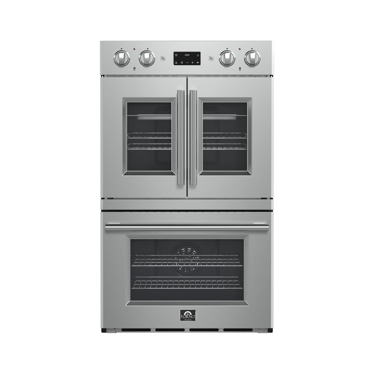 Forno Asti 30" Double Wall Oven – Stainless Steel with Upper French Doors, 7.36 cu.ft, 7200W Dual Convection, Air Fry, Self-Clean