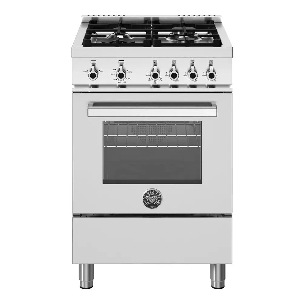Bertazzoni Professional Series 24 inch Gas Range with 4 Burners, 2.5 cu. ft. Oven Capacity, Dual Convection and Continuous Cast Iron Grates - PRO244GASXV*