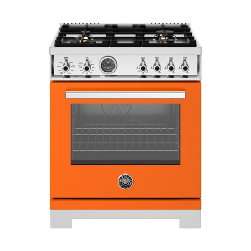 Bertazzoni Professional Series 30 inch Dual Fuel Range with 4 Brass Burners, 4.6 cu. ft. Capacity Oven, Self Clean and Air Fry