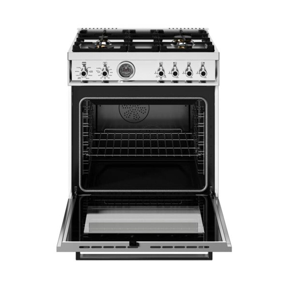 Bertazzoni Professional Series 30 inch Dual Fuel Range with 4 Brass Burners, 4.6 cu. ft. Capacity Oven, Self Clean and Air Fry (Bianco White) - PRO304BFEPBIT*