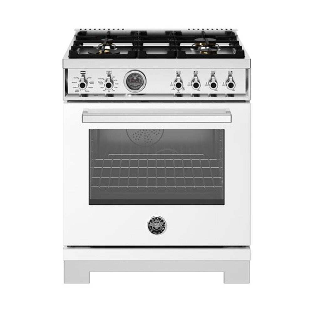 Bertazzoni Professional Series 30 inch Dual Fuel Range with 4 Brass Burners, 4.6 cu. ft. Capacity Oven, Self Clean and Air Fry