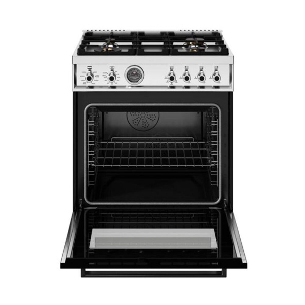 Bertazzoni Professional Series 30 inch Dual Fuel Range with 4 Brass Burners, 4.6 cu. ft. Capacity Oven, Self Clean and Air Fry (Nero Black) - PRO304BFEPNET*