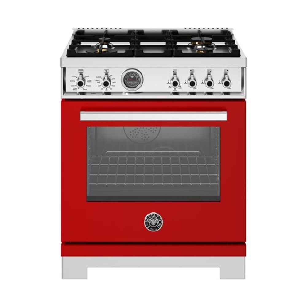 Bertazzoni Professional Series 30 inch Dual Fuel Range with 4 Brass Burners, 4.6 cu. ft. Capacity Oven, Self Clean and Air Fry