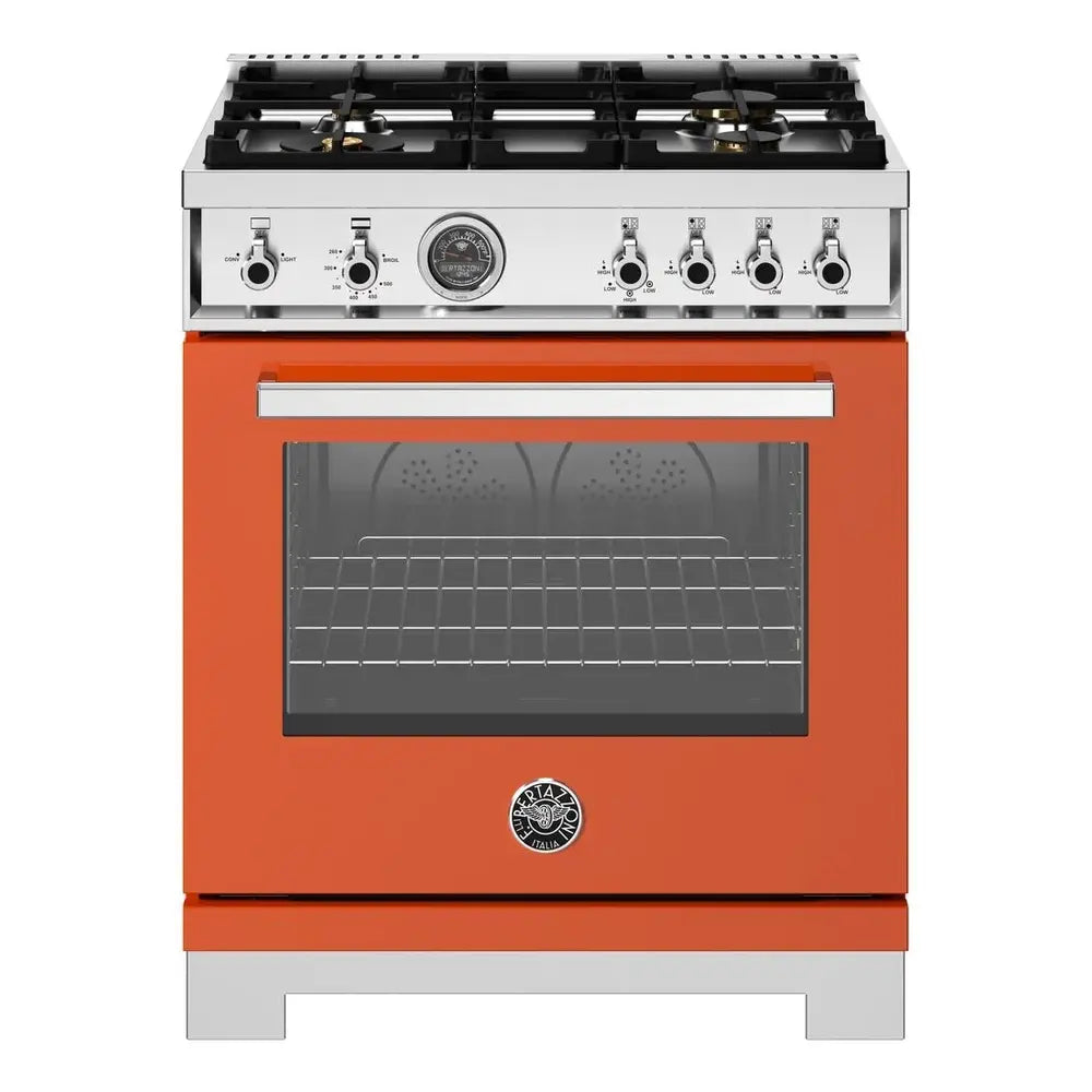 Bertazzoni Professional Series 30 inch Gas Range with 4 Brass Burners, 4.7 cu. ft. Oven Capacity, Dual Convection and Temperature Probe (Arancio Orange) - PRO304BFGMART*