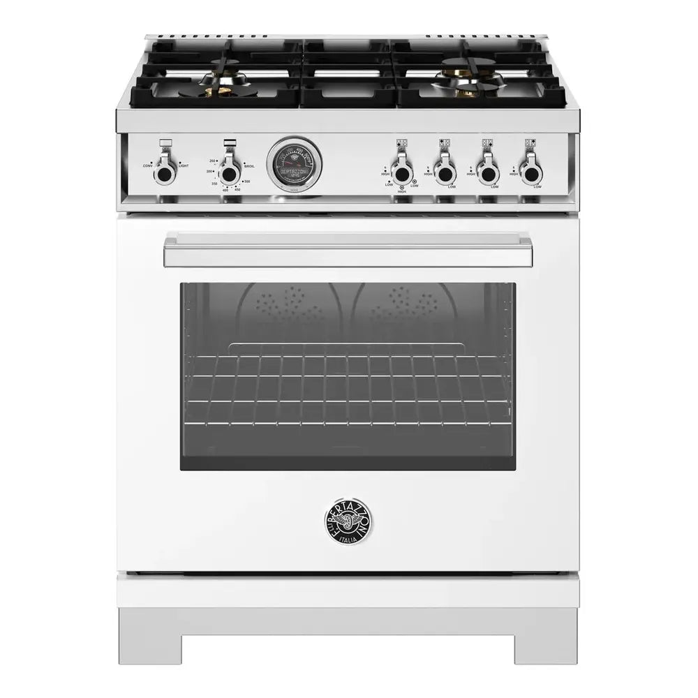 Bertazzoni Professional Series 30 inch Gas Range with 4 Brass Burners, 4.7 cu. ft. Oven Capacity, Dual Convection and Temperature Probe (Bianco White) - PRO304BFGMBIT*
