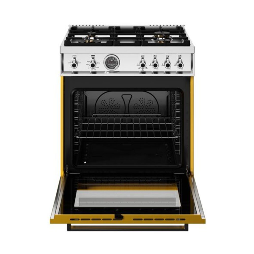 Bertazzoni Professional Series 30 inch Gas Range with 4 Brass Burners, 4.7 cu. ft. Oven Capacity, Dual Convection and Temperature Probe (Giallo Yellow) - PRO304BFGMGIT*